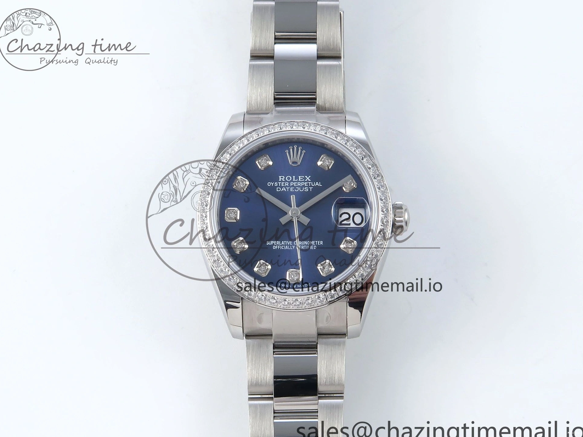 MiroTime 0421 TravelReady DateJust 31 278384RBR ARF 1:1 Best Edition 904L Steel Blue Diamonds Dial Diamonds Bezel on SS Oyster Bracelet ETA 434